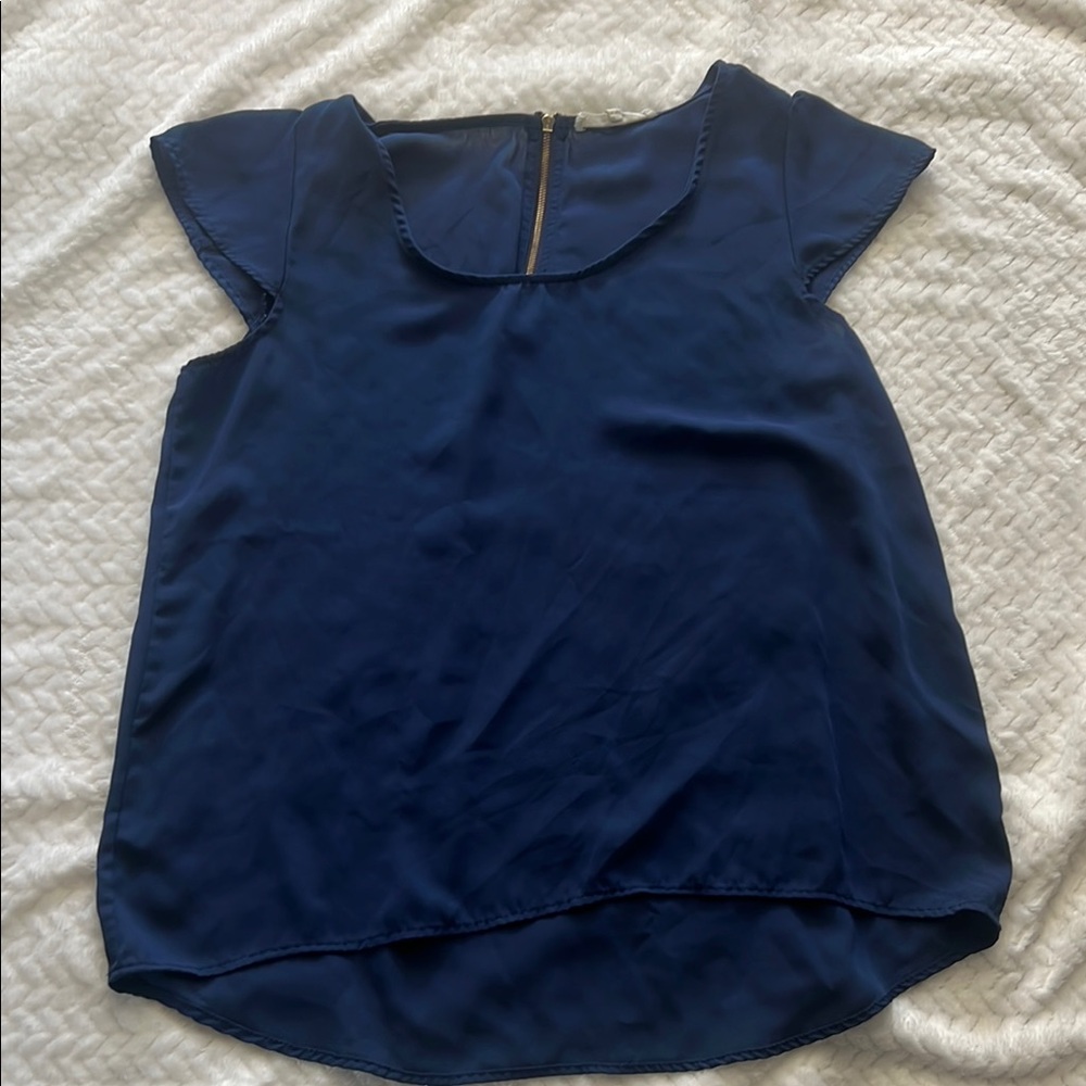 Navy Blue Boxy Blouse with Cap Sleeves and Peter Pan Collar